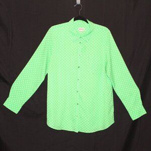 Merona, Blouse, XXL, Lime Green w/ White Dotted Diamond Pattern, Long Sleeve
